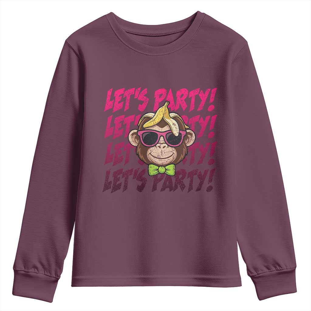 Lets Party Monkey Baseball Youth Sweatshirt Funny Ball Party Game Day Fans