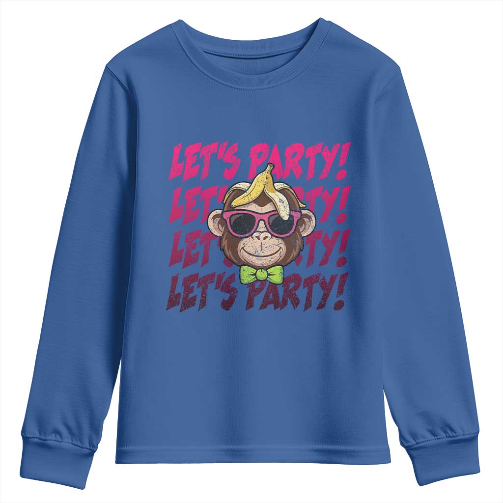 Lets Party Monkey Baseball Youth Sweatshirt Funny Ball Party Game Day Fans