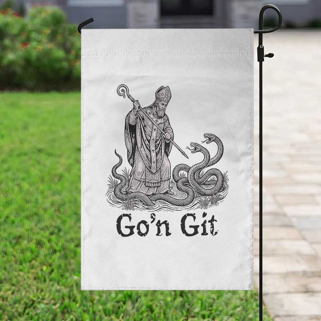 Go'n Git Funny Saint Patrick Banishing Snakes Garden Flag Irish History Humor St Patricks Day
