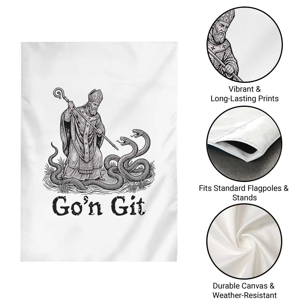 Go'n Git Funny Saint Patrick Banishing Snakes Garden Flag Irish History Humor St Patricks Day