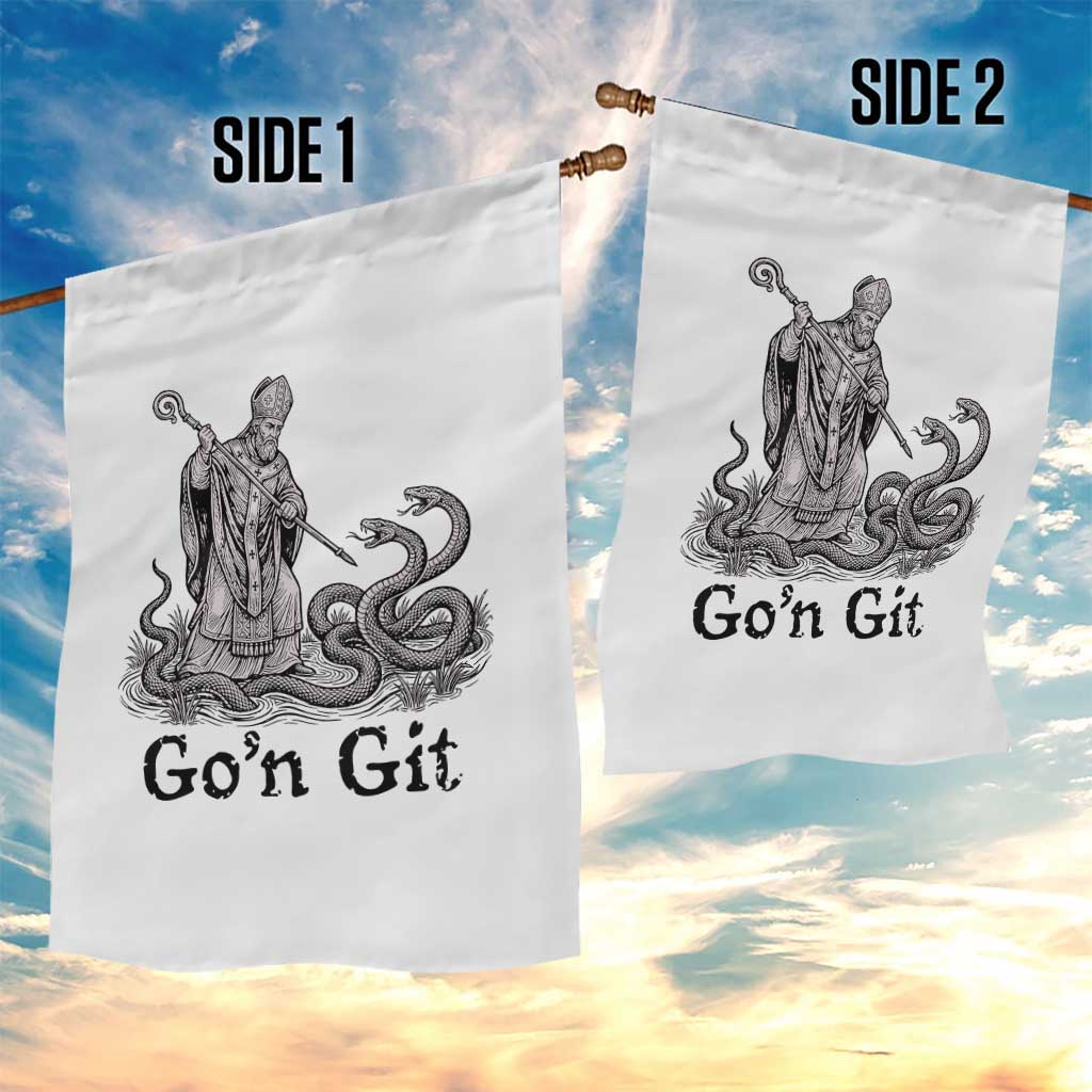 Go'n Git Funny Saint Patrick Banishing Snakes Garden Flag Irish History Humor St Patricks Day