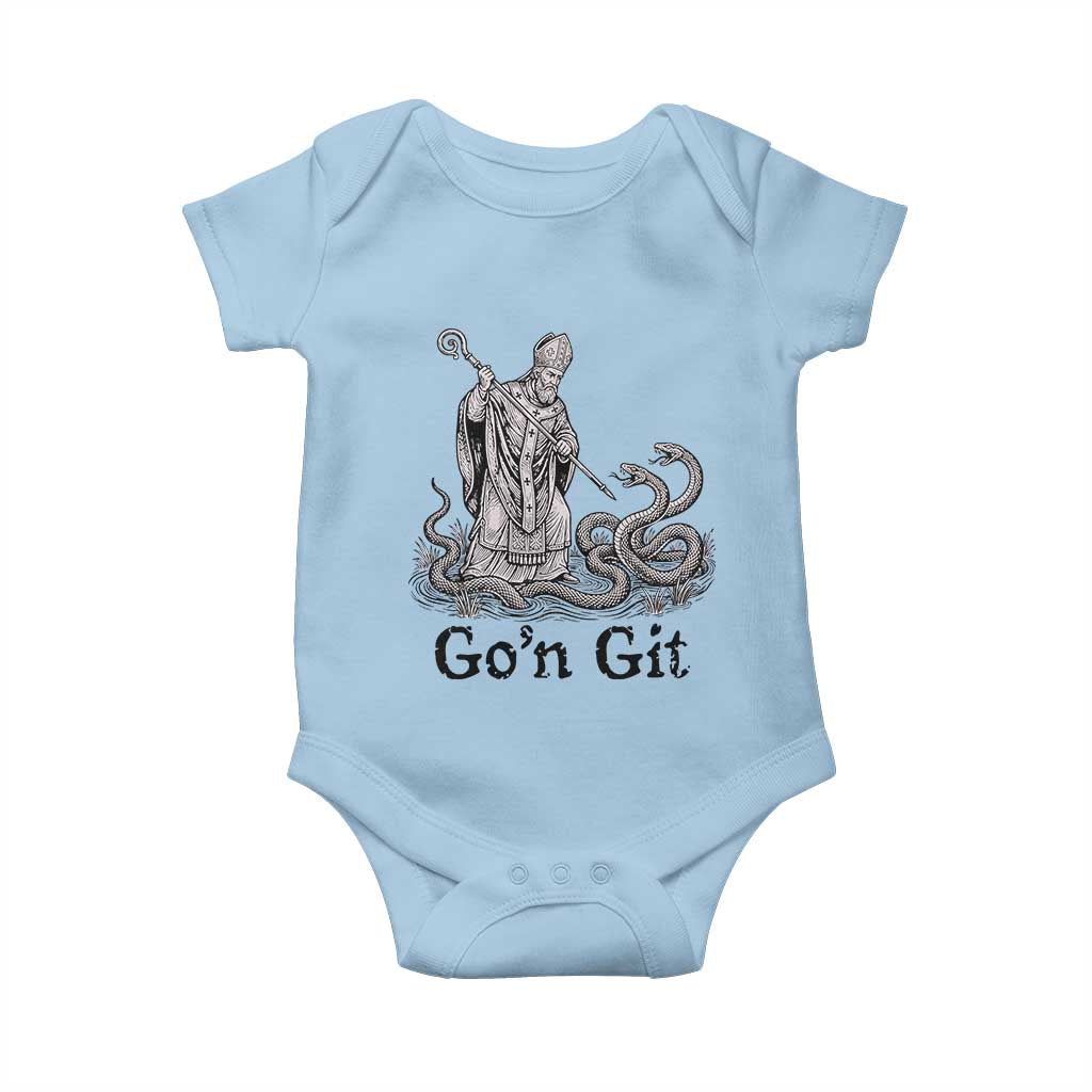 Go'n Git Funny Saint Patrick Banishing Snakes Baby Onesie Irish History Humor St Patricks Day