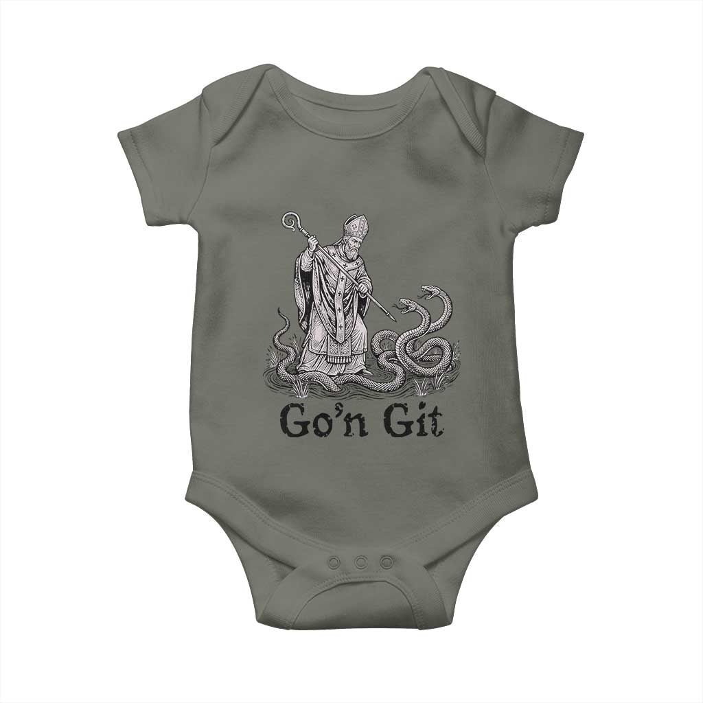 Go'n Git Funny Saint Patrick Banishing Snakes Baby Onesie Irish History Humor St Patricks Day