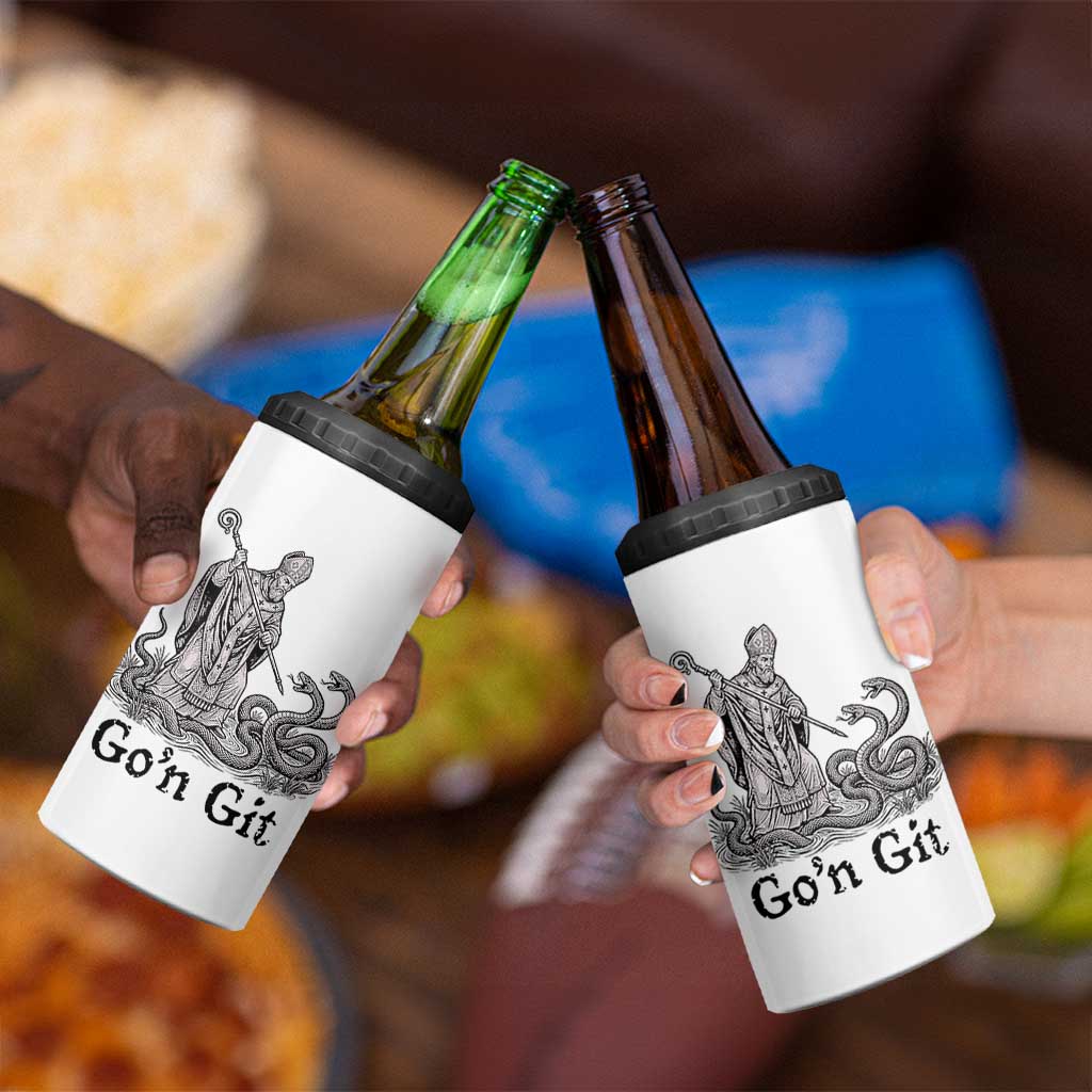 Go'n Git Funny Saint Patrick Banishing Snakes 4 in 1 Can Cooler Tumbler Irish History Humor St Patricks Day