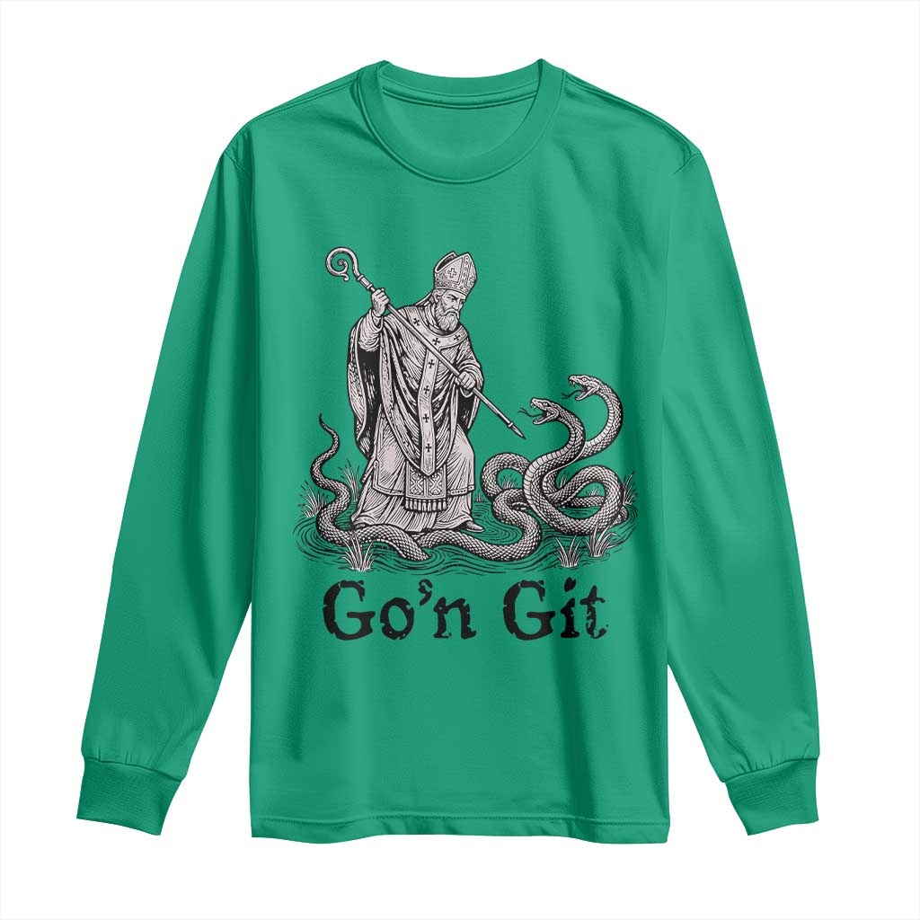 Go'n Git Funny Saint Patrick Banishing Snakes Long Sleeve Shirt Irish History Humor St Patricks Day