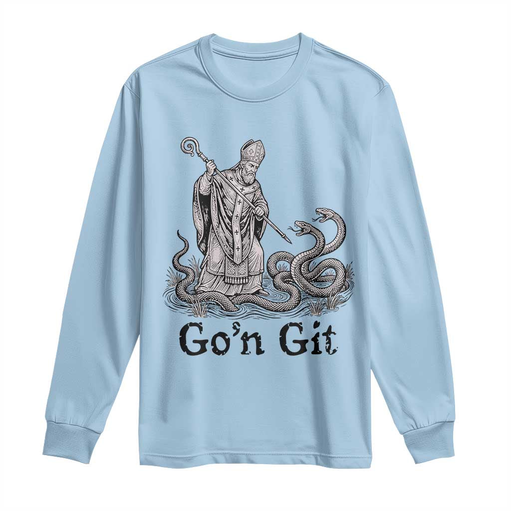 Go'n Git Funny Saint Patrick Banishing Snakes Long Sleeve Shirt Irish History Humor St Patricks Day