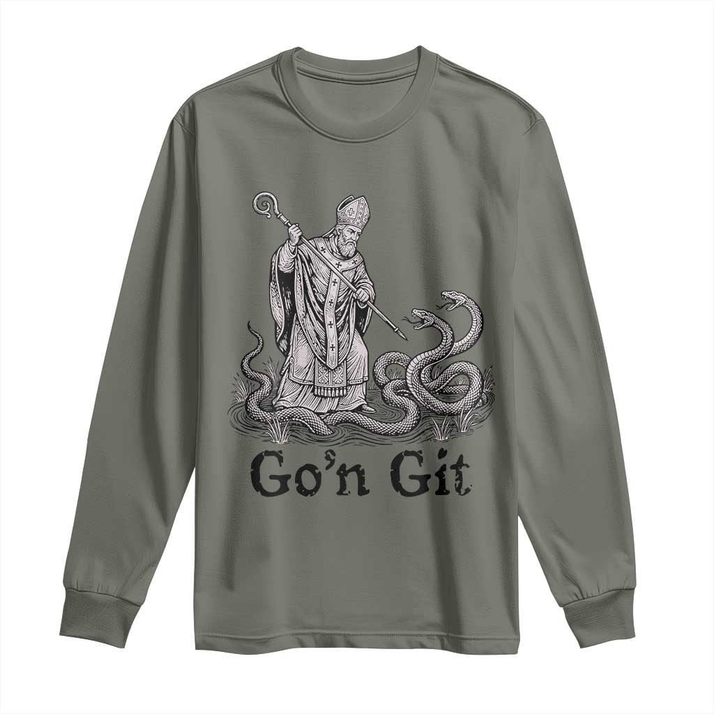 Go'n Git Funny Saint Patrick Banishing Snakes Long Sleeve Shirt Irish History Humor St Patricks Day