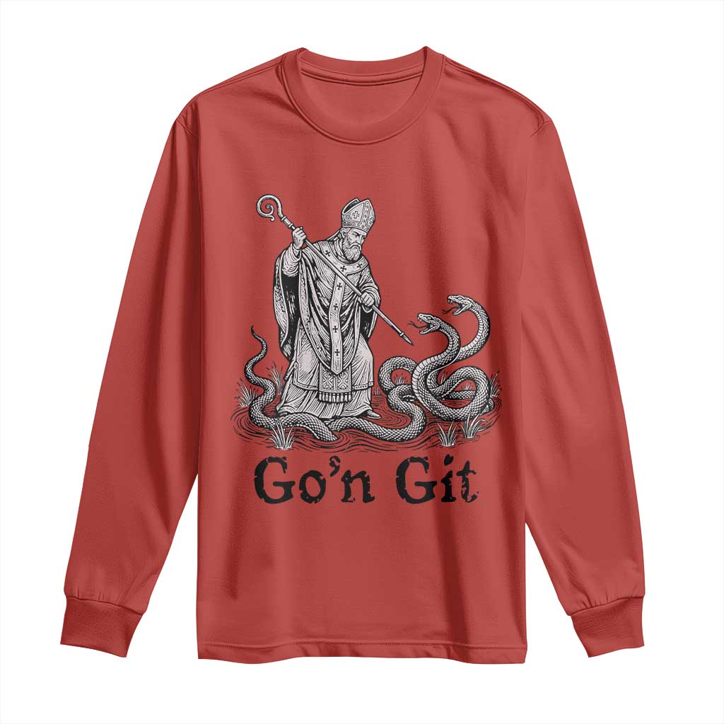 Go'n Git Funny Saint Patrick Banishing Snakes Long Sleeve Shirt Irish History Humor St Patricks Day