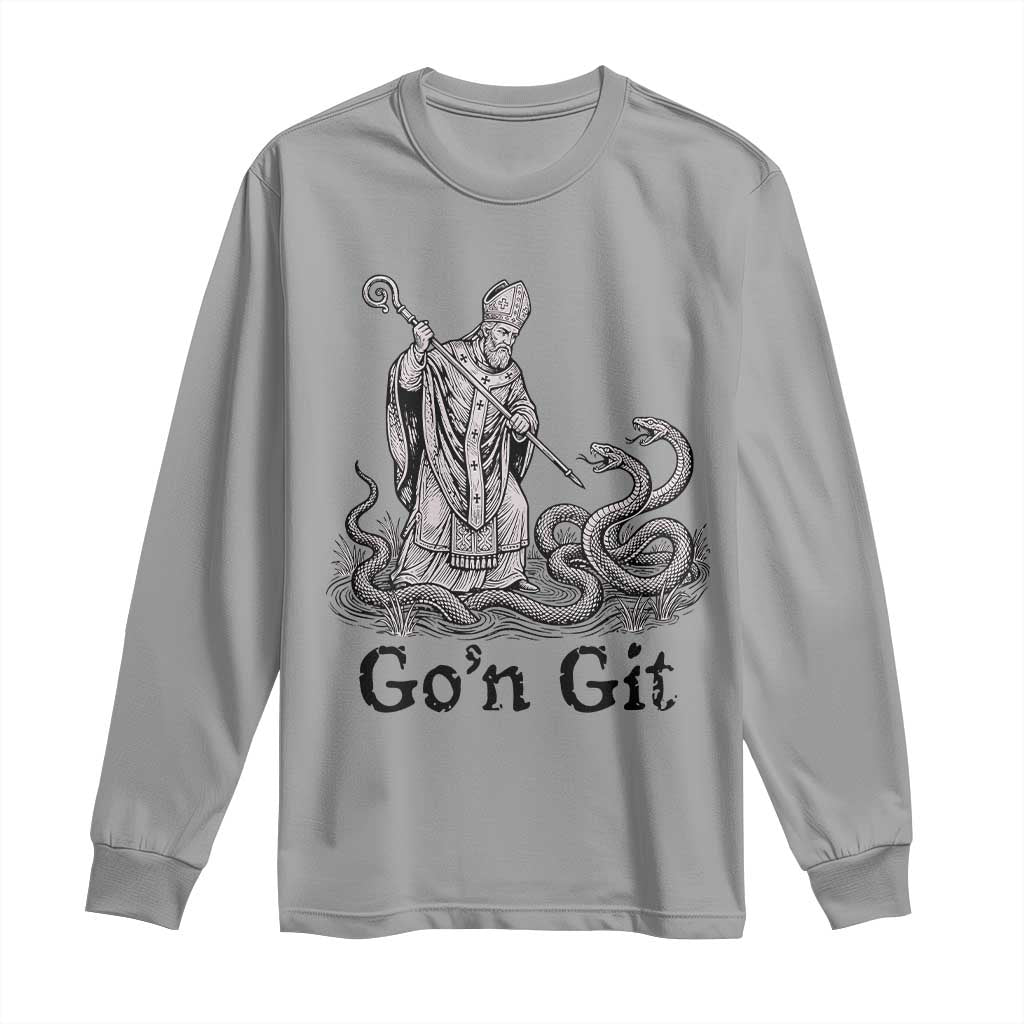 Go'n Git Funny Saint Patrick Banishing Snakes Long Sleeve Shirt Irish History Humor St Patricks Day