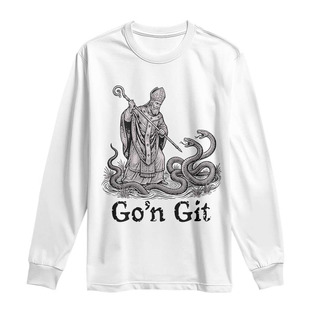 Go'n Git Funny Saint Patrick Banishing Snakes Long Sleeve Shirt Irish History Humor St Patricks Day