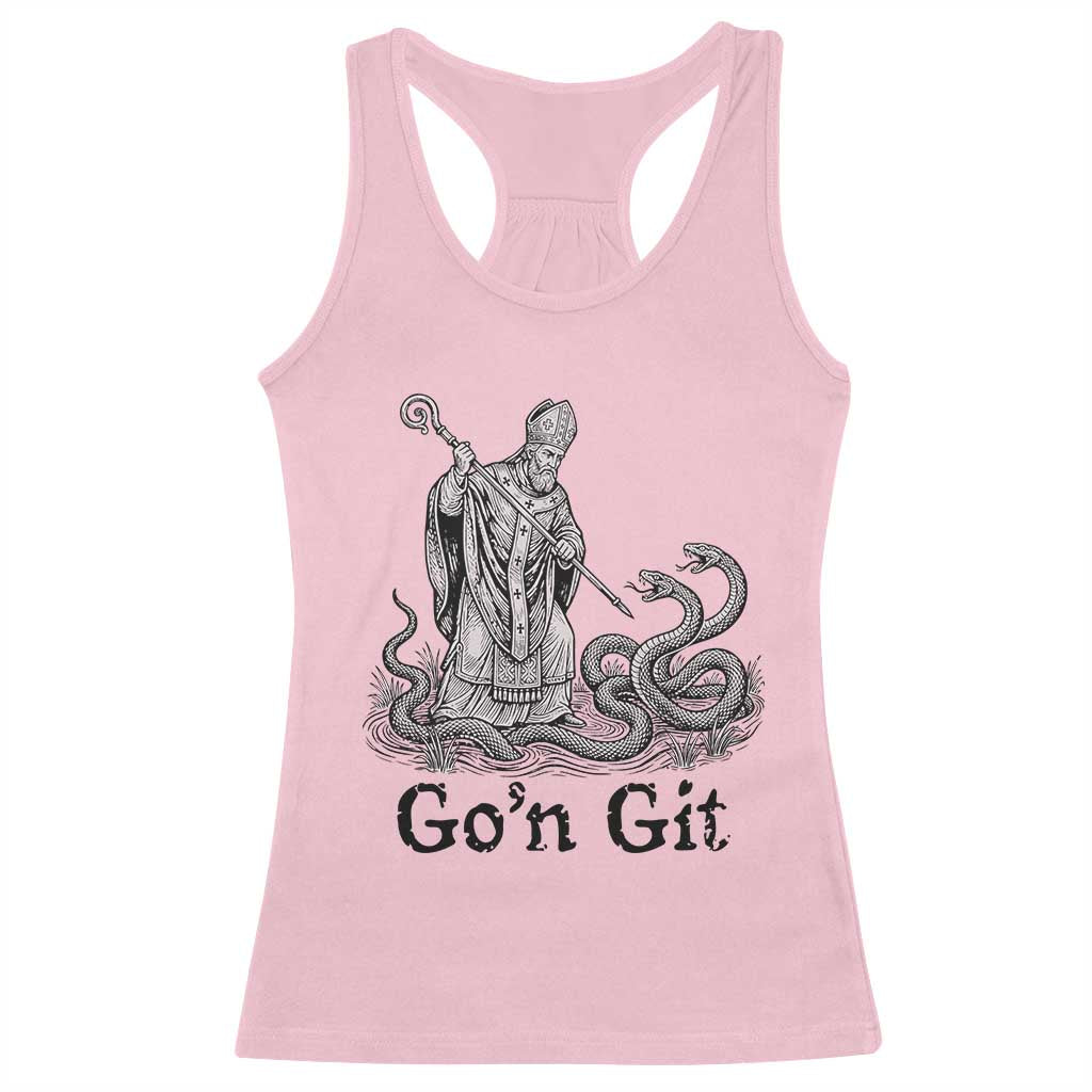 Go'n Git Funny Saint Patrick Banishing Snakes Racerback Tank Top Irish History Humor St Patricks Day