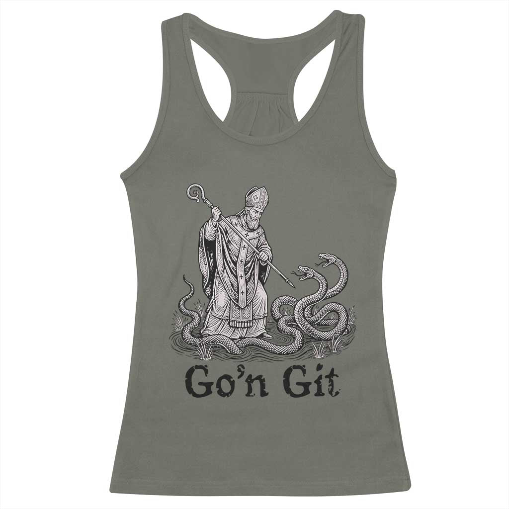 Go'n Git Funny Saint Patrick Banishing Snakes Racerback Tank Top Irish History Humor St Patricks Day