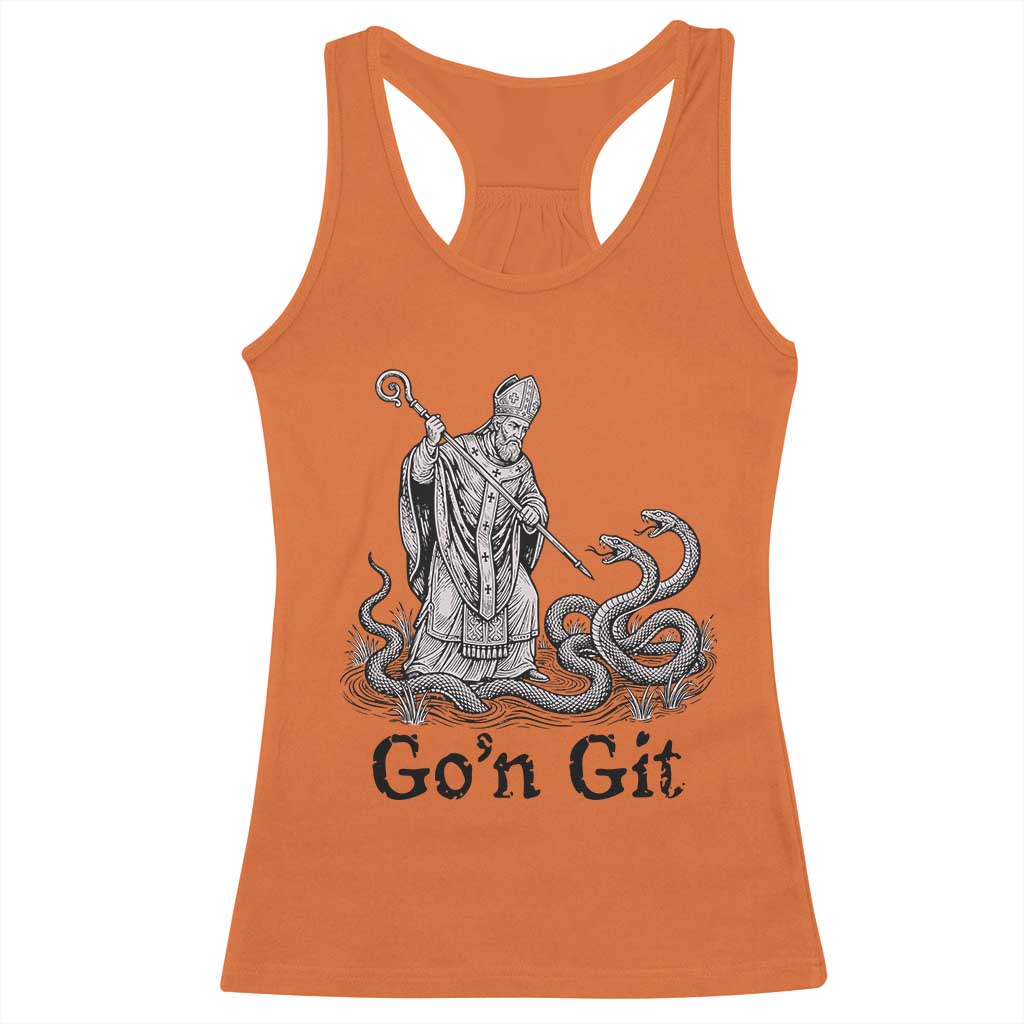 Go'n Git Funny Saint Patrick Banishing Snakes Racerback Tank Top Irish History Humor St Patricks Day
