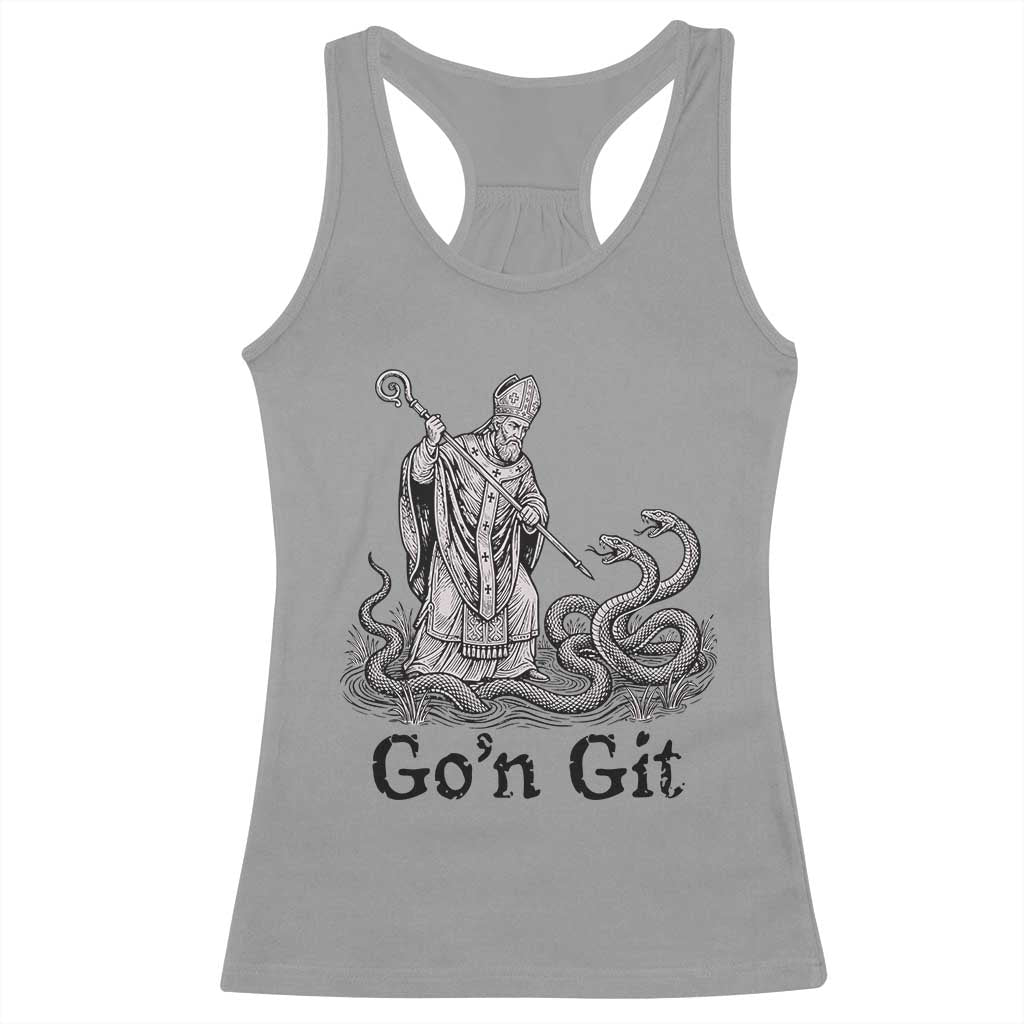 Go'n Git Funny Saint Patrick Banishing Snakes Racerback Tank Top Irish History Humor St Patricks Day