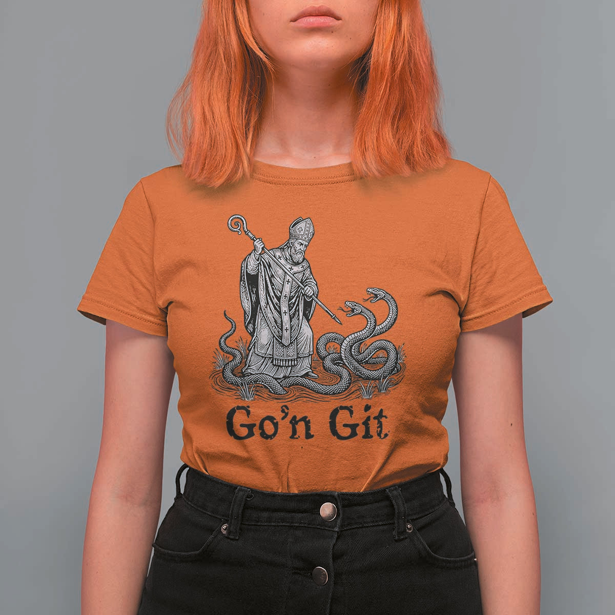 Go'n Git Funny Saint Patrick Banishing Snakes T Shirt For Women Irish History Humor St Patricks Day