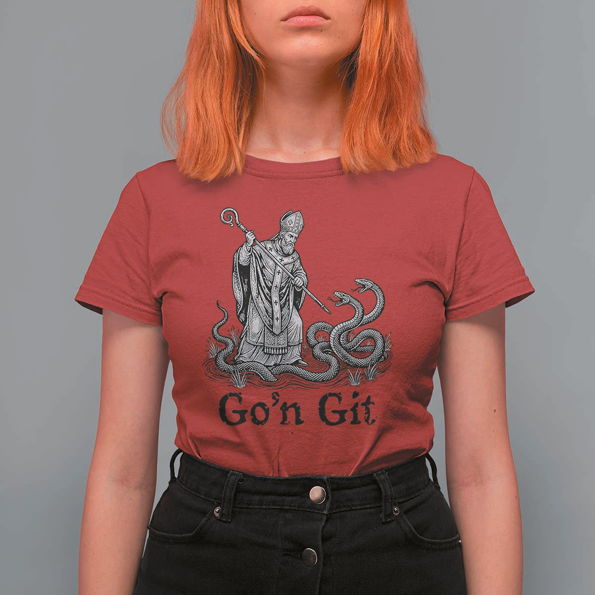 Go'n Git Funny Saint Patrick Banishing Snakes T Shirt For Women Irish History Humor St Patricks Day