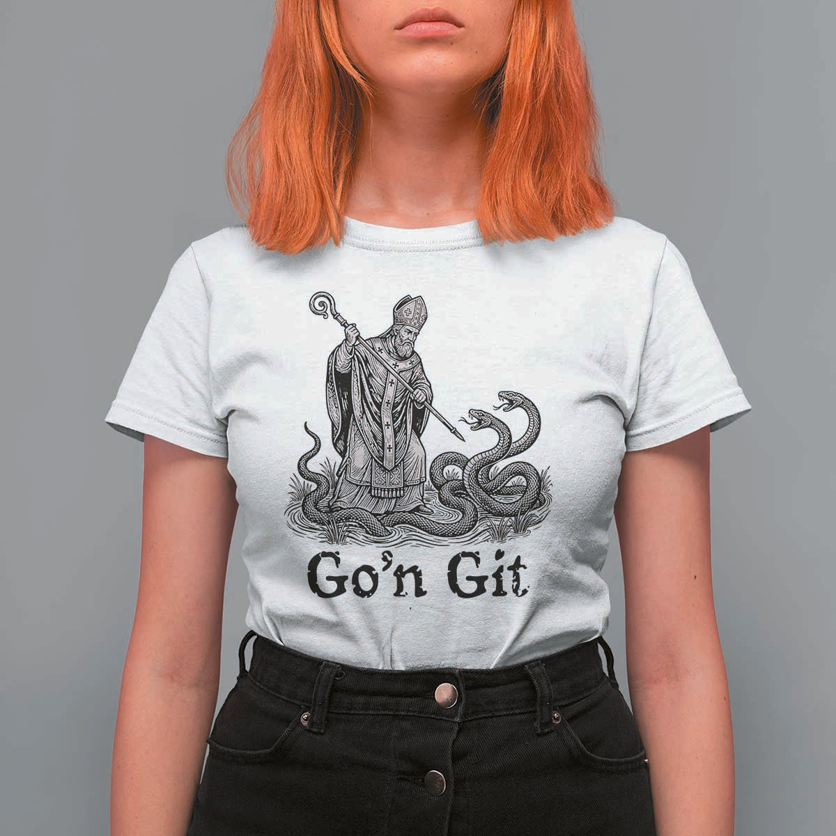 Go'n Git Funny Saint Patrick Banishing Snakes T Shirt For Women Irish History Humor St Patricks Day
