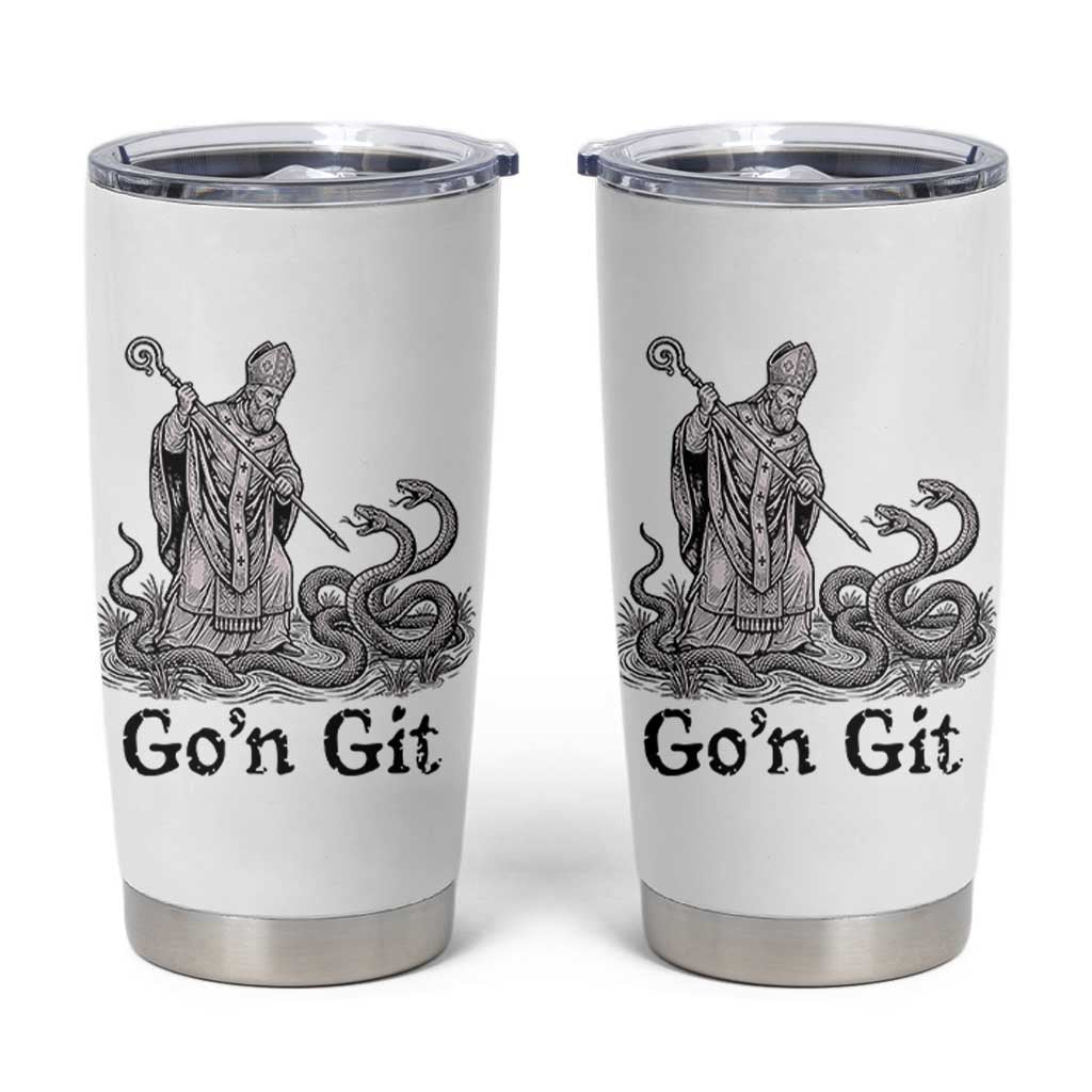 Go'n Git Funny Saint Patrick Banishing Snakes Tumbler Cup Irish History Humor St Patricks Day