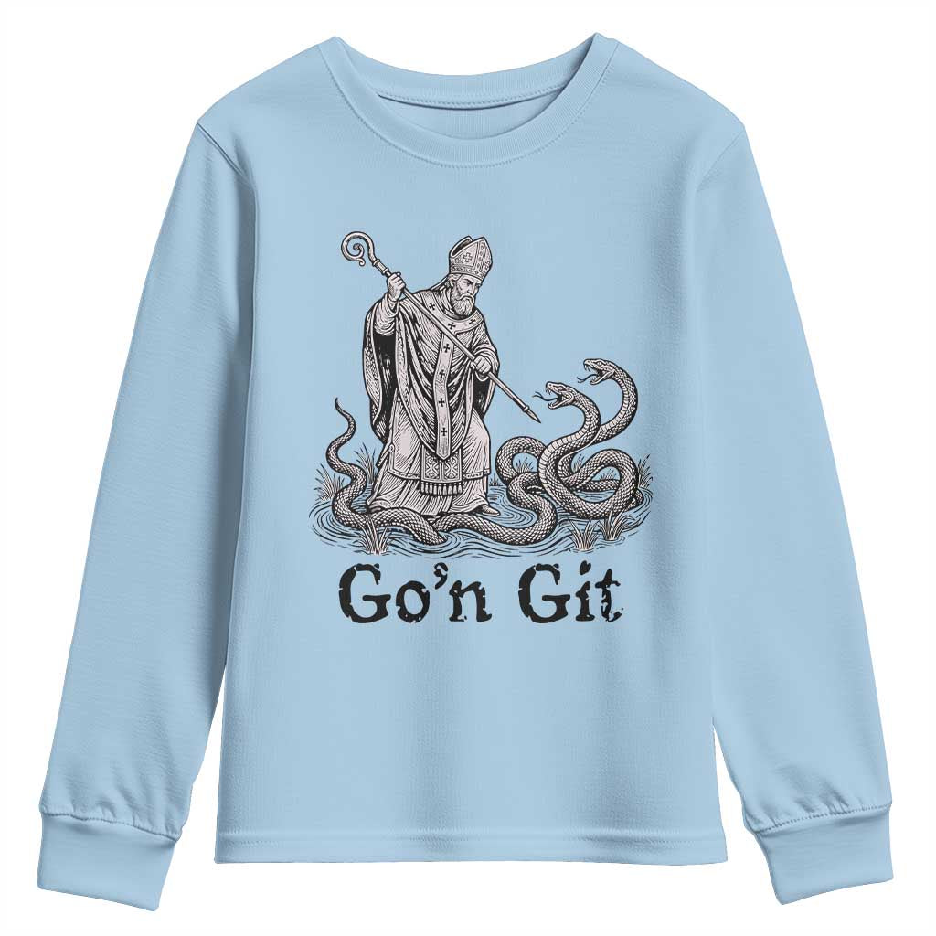 Go'n Git Funny Saint Patrick Banishing Snakes Youth Sweatshirt Irish History Humor St Patricks Day