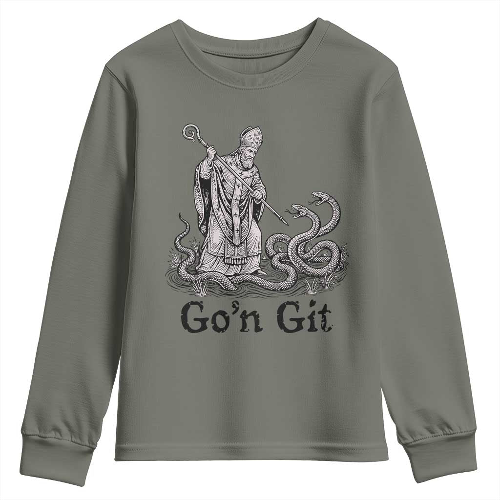 Go'n Git Funny Saint Patrick Banishing Snakes Youth Sweatshirt Irish History Humor St Patricks Day