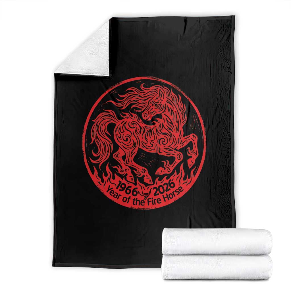 Year of the Fire Horse 1966 2026 Red Graphic Throw Blanket 60 Years Chinese Zodiac Horse Vintage Style