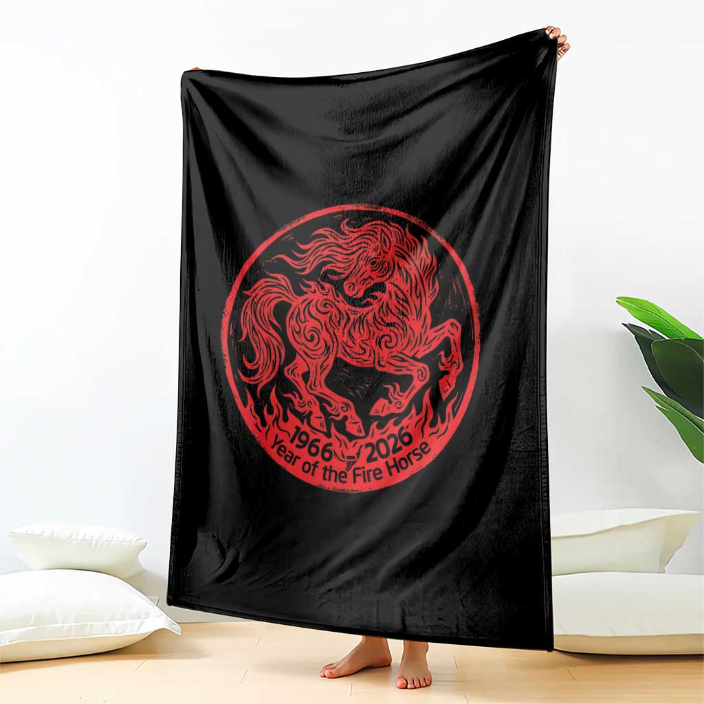 Year of the Fire Horse 1966 2026 Red Graphic Throw Blanket 60 Years Chinese Zodiac Horse Vintage Style