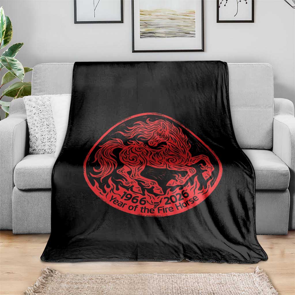 Year of the Fire Horse 1966 2026 Red Graphic Throw Blanket 60 Years Chinese Zodiac Horse Vintage Style
