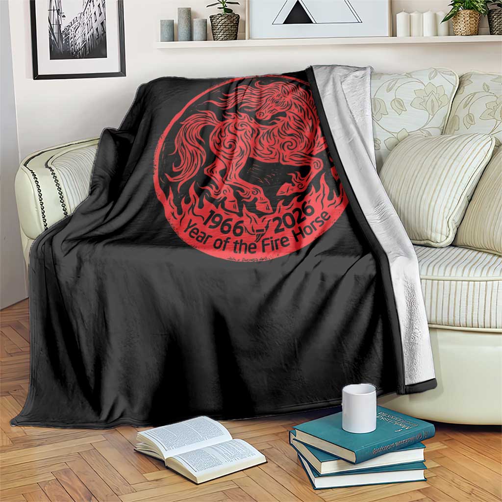 Year of the Fire Horse 1966 2026 Red Graphic Throw Blanket 60 Years Chinese Zodiac Horse Vintage Style