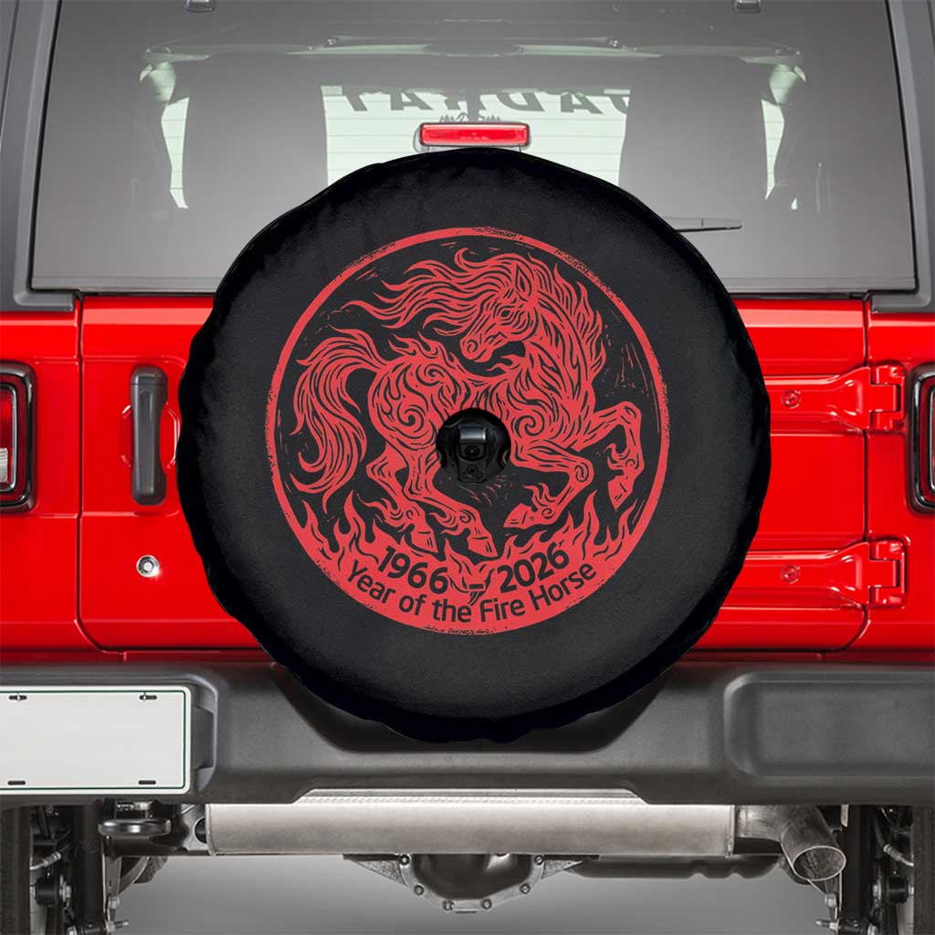 Year of the Fire Horse 1966 2026 Red Graphic Spare Tire Cover 60 Years Chinese Zodiac Horse Vintage Style