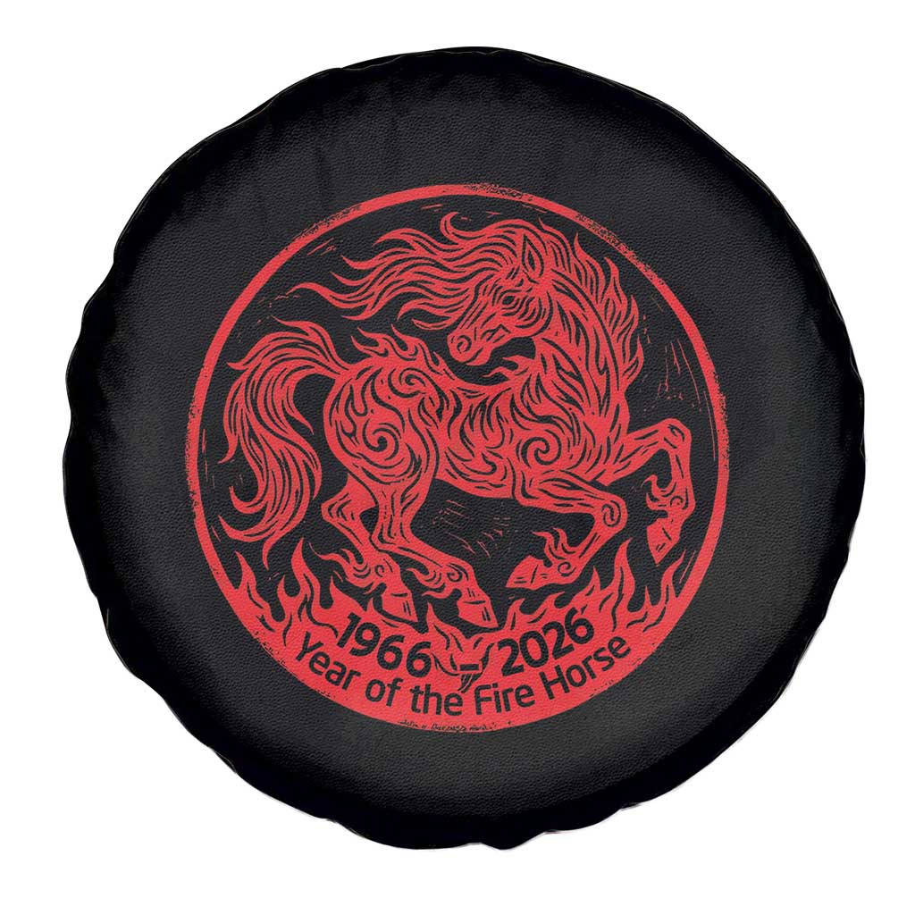 Year of the Fire Horse 1966 2026 Red Graphic Spare Tire Cover 60 Years Chinese Zodiac Horse Vintage Style