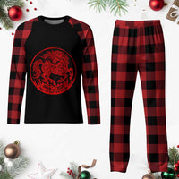 Year of the Fire Horse 1966 2026 Red Graphic Plaid Pajama Set 60 Years Chinese Zodiac Horse Vintage Style