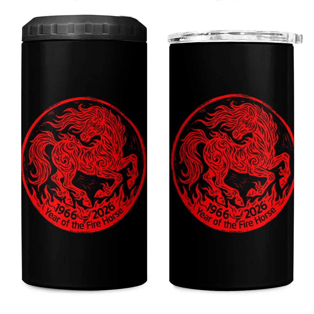 Year of the Fire Horse 1966 2026 Red Graphic 4 in 1 Can Cooler Tumbler 60 Years Chinese Zodiac Horse Vintage Style