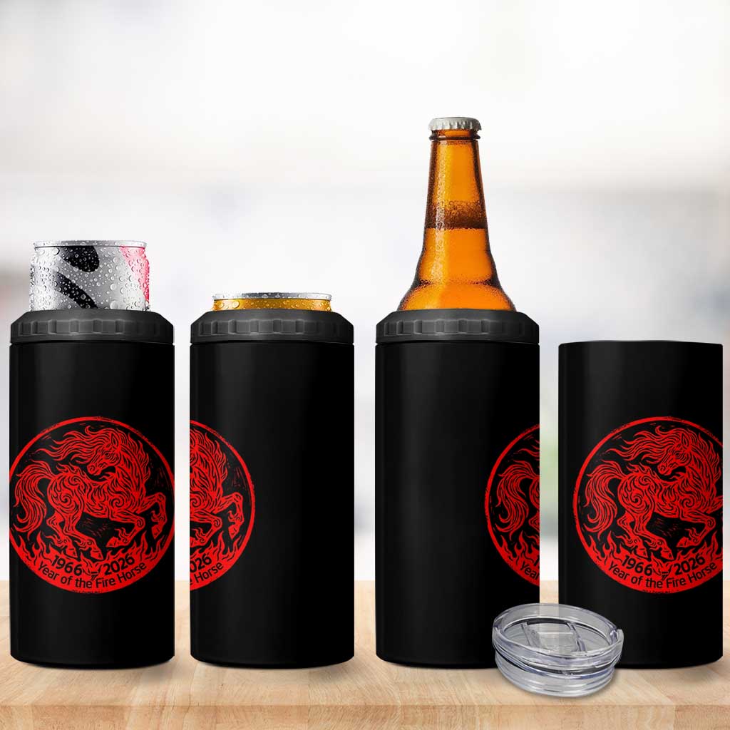 Year of the Fire Horse 1966 2026 Red Graphic 4 in 1 Can Cooler Tumbler 60 Years Chinese Zodiac Horse Vintage Style