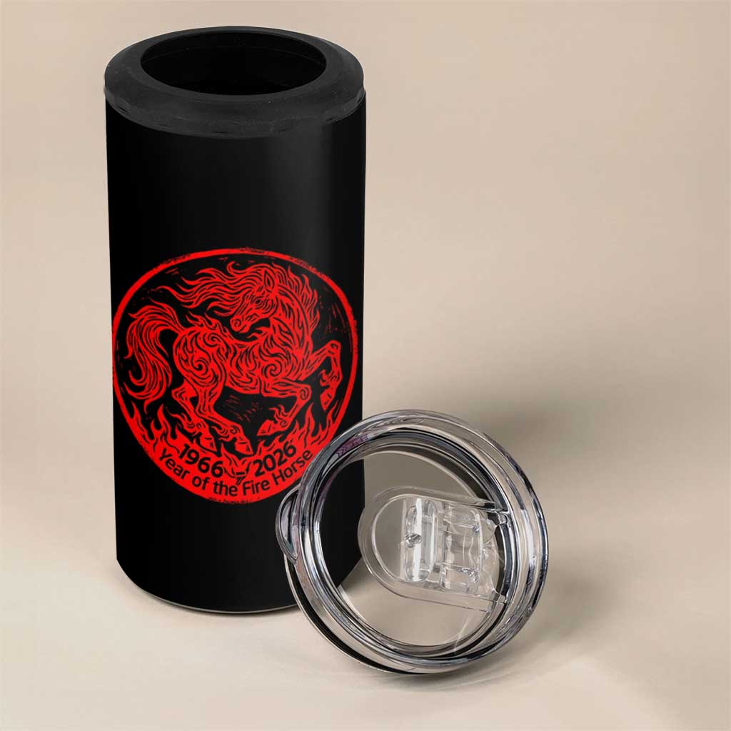 Year of the Fire Horse 1966 2026 Red Graphic 4 in 1 Can Cooler Tumbler 60 Years Chinese Zodiac Horse Vintage Style