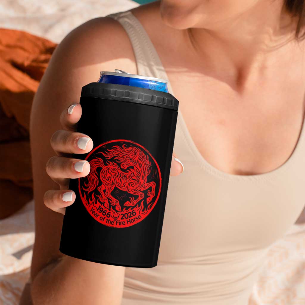 Year of the Fire Horse 1966 2026 Red Graphic 4 in 1 Can Cooler Tumbler 60 Years Chinese Zodiac Horse Vintage Style