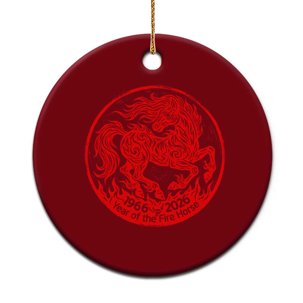 Year of the Fire Horse 1966 2026 Red Graphic Ceramic Ornament 60 Years Chinese Zodiac Horse Vintage Style