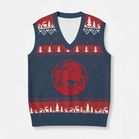 Year of the Fire Horse 1966 2026 Red Graphic V-Neck Knit Sweater Vest 60 Years Chinese Zodiac Horse Vintage Style