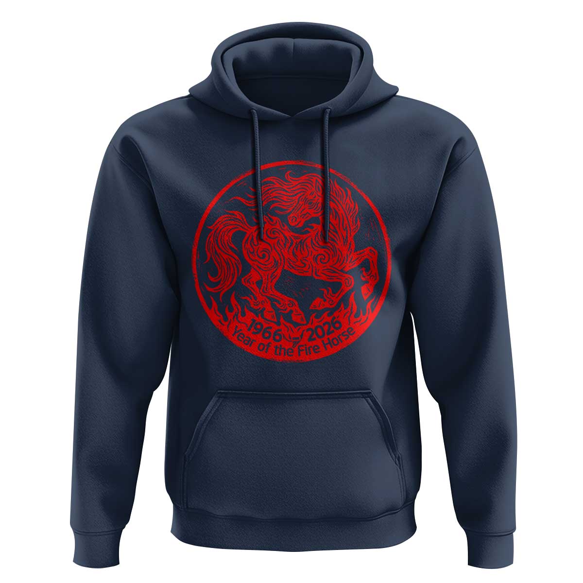 Year of the Fire Horse 1966 2026 Red Graphic Hoodie 60 Years Chinese Zodiac Horse Vintage Style