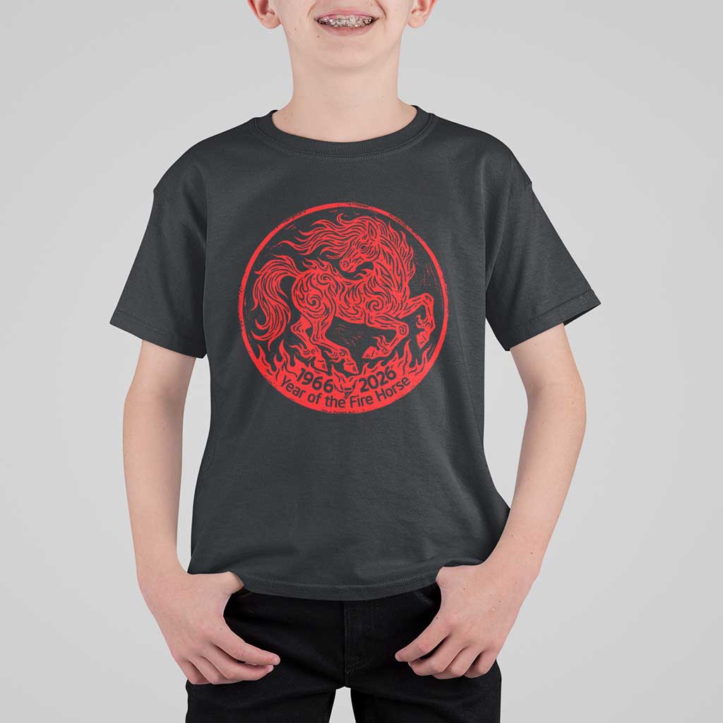 Year of the Fire Horse 1966 2026 Red Graphic T Shirt For Kid 60 Years Chinese Zodiac Horse Vintage Style