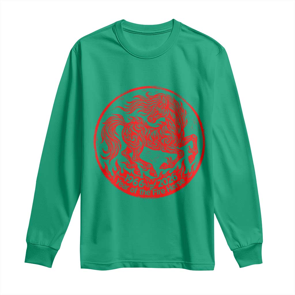 Year of the Fire Horse 1966 2026 Red Graphic Long Sleeve Shirt 60 Years Chinese Zodiac Horse Vintage Style