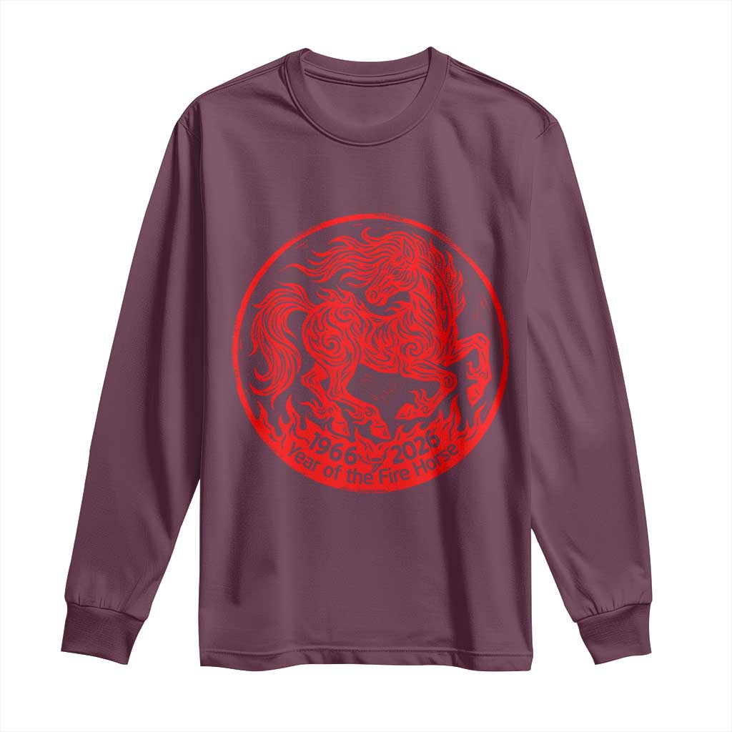 Year of the Fire Horse 1966 2026 Red Graphic Long Sleeve Shirt 60 Years Chinese Zodiac Horse Vintage Style