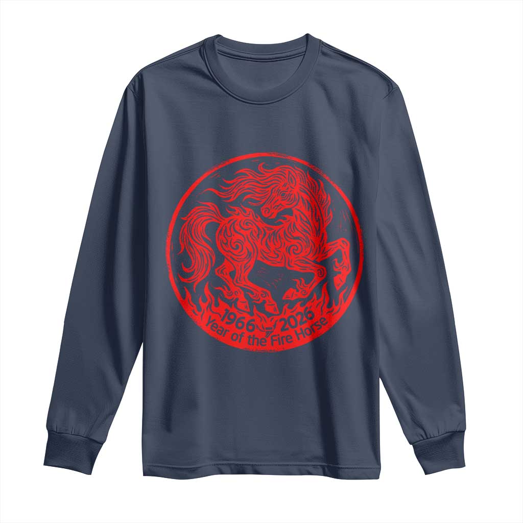 Year of the Fire Horse 1966 2026 Red Graphic Long Sleeve Shirt 60 Years Chinese Zodiac Horse Vintage Style