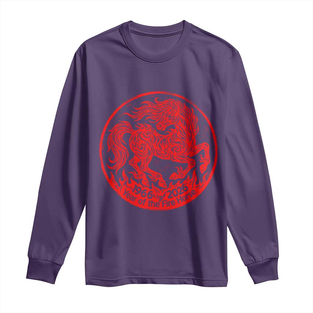 Year of the Fire Horse 1966 2026 Red Graphic Long Sleeve Shirt 60 Years Chinese Zodiac Horse Vintage Style