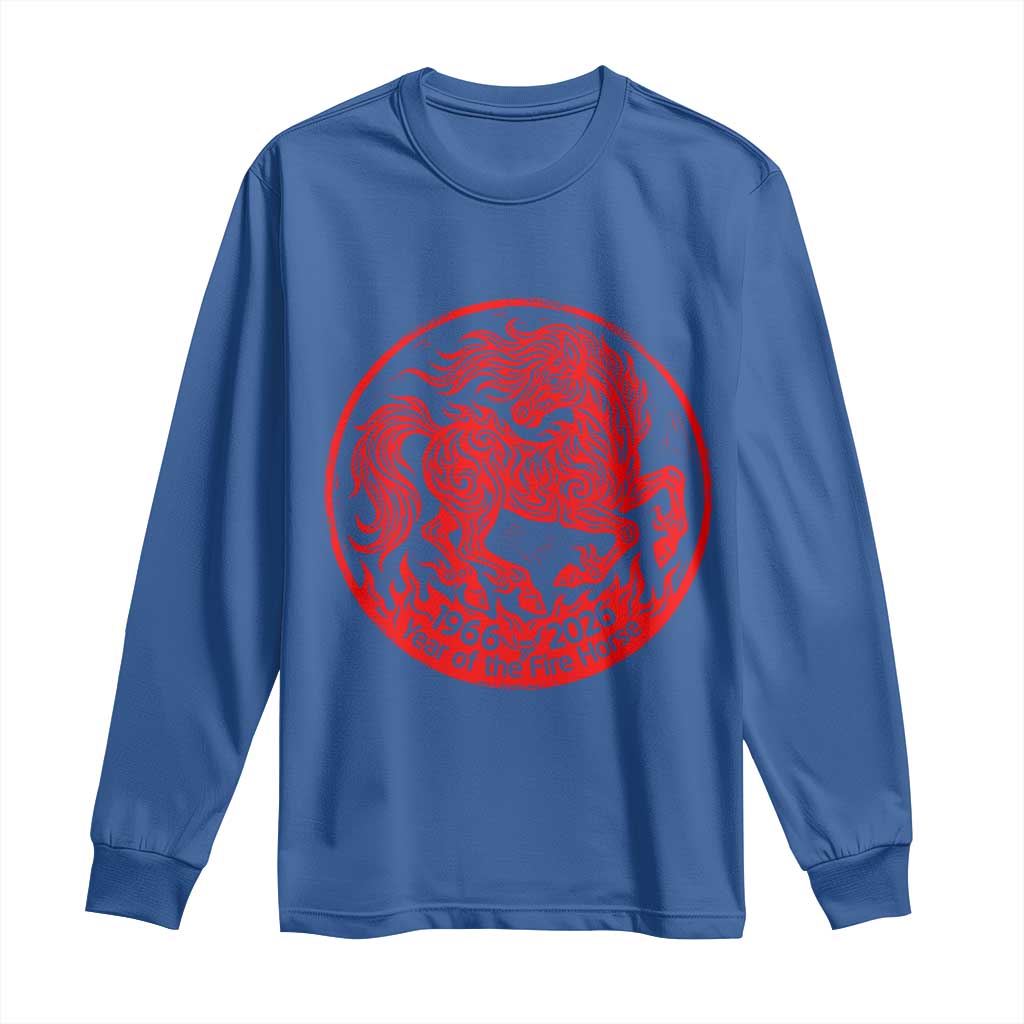 Year of the Fire Horse 1966 2026 Red Graphic Long Sleeve Shirt 60 Years Chinese Zodiac Horse Vintage Style