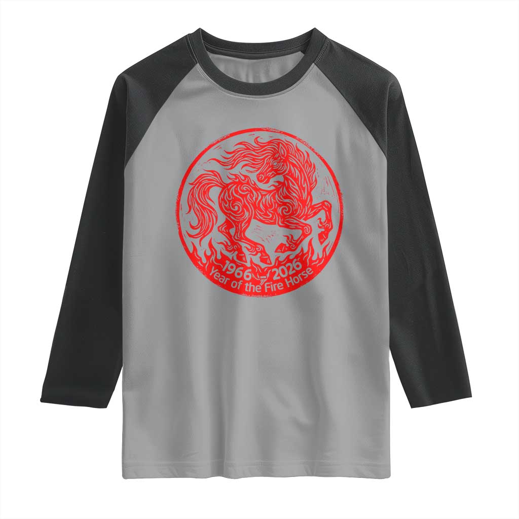 Year of the Fire Horse 1966 2026 Red Graphic Raglan Shirt 60 Years Chinese Zodiac Horse Vintage Style