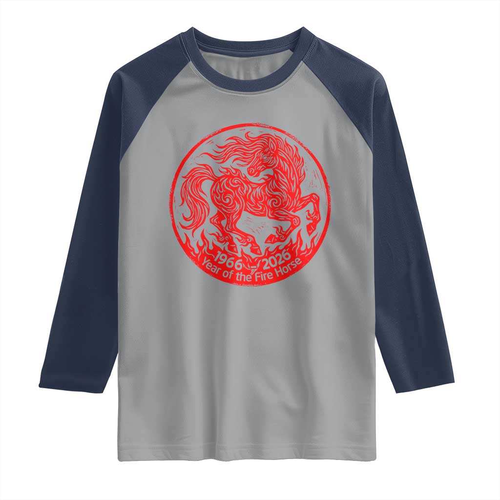 Year of the Fire Horse 1966 2026 Red Graphic Raglan Shirt 60 Years Chinese Zodiac Horse Vintage Style