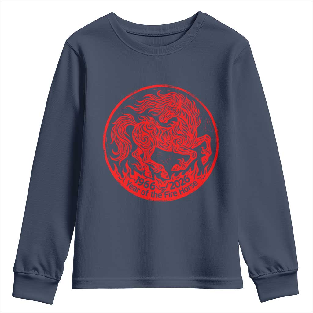Year of the Fire Horse 1966 2026 Red Graphic Youth Sweatshirt 60 Years Chinese Zodiac Horse Vintage Style