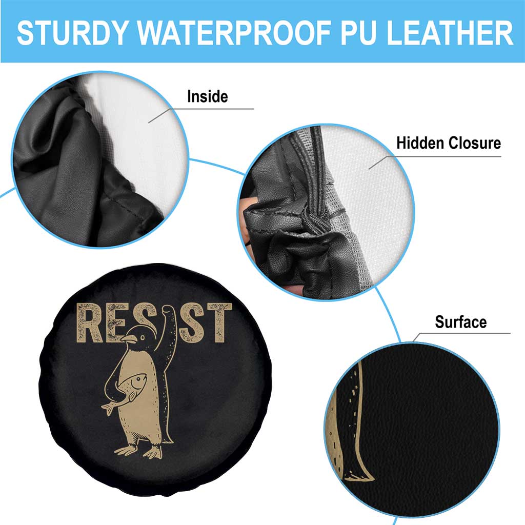 Funny Penguin Resist Spare Tire Cover Against Tariffs Activism Vintage