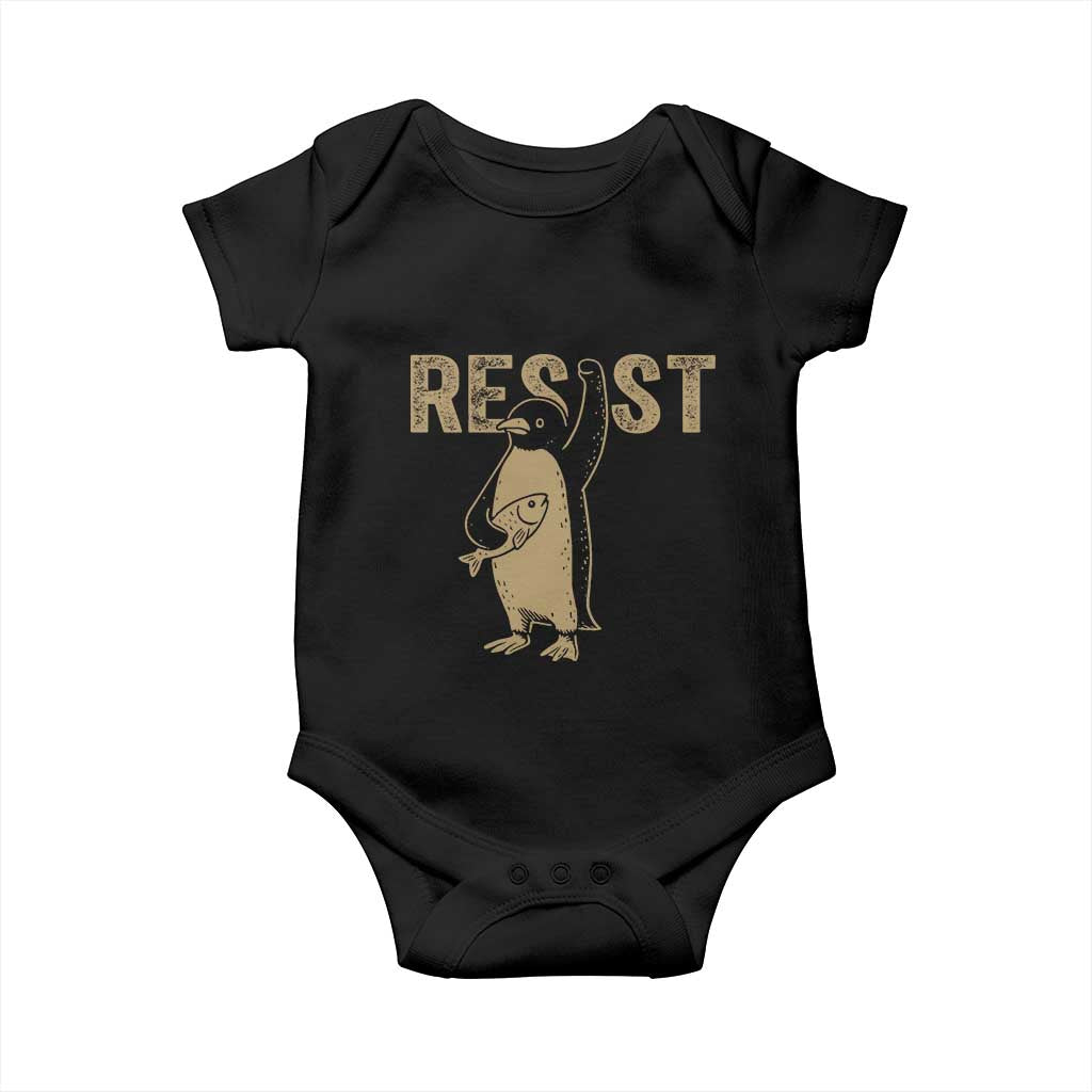 Funny Penguin Resist Baby Onesie Against Tariffs Activism Vintage