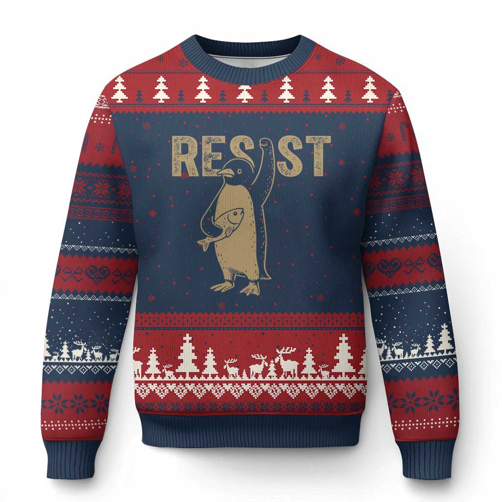 Funny Penguin Resist Ugly Christmas Sweater Against Tariffs Activism Vintage - Wonder Print Shop